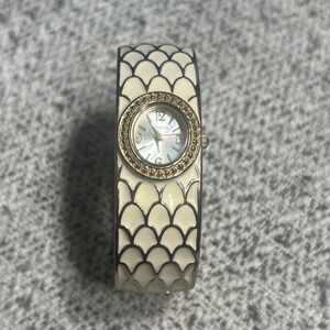 Geneva Women's Bangle Watch Enamel Inlay Gold & Ivory- Needs Battery